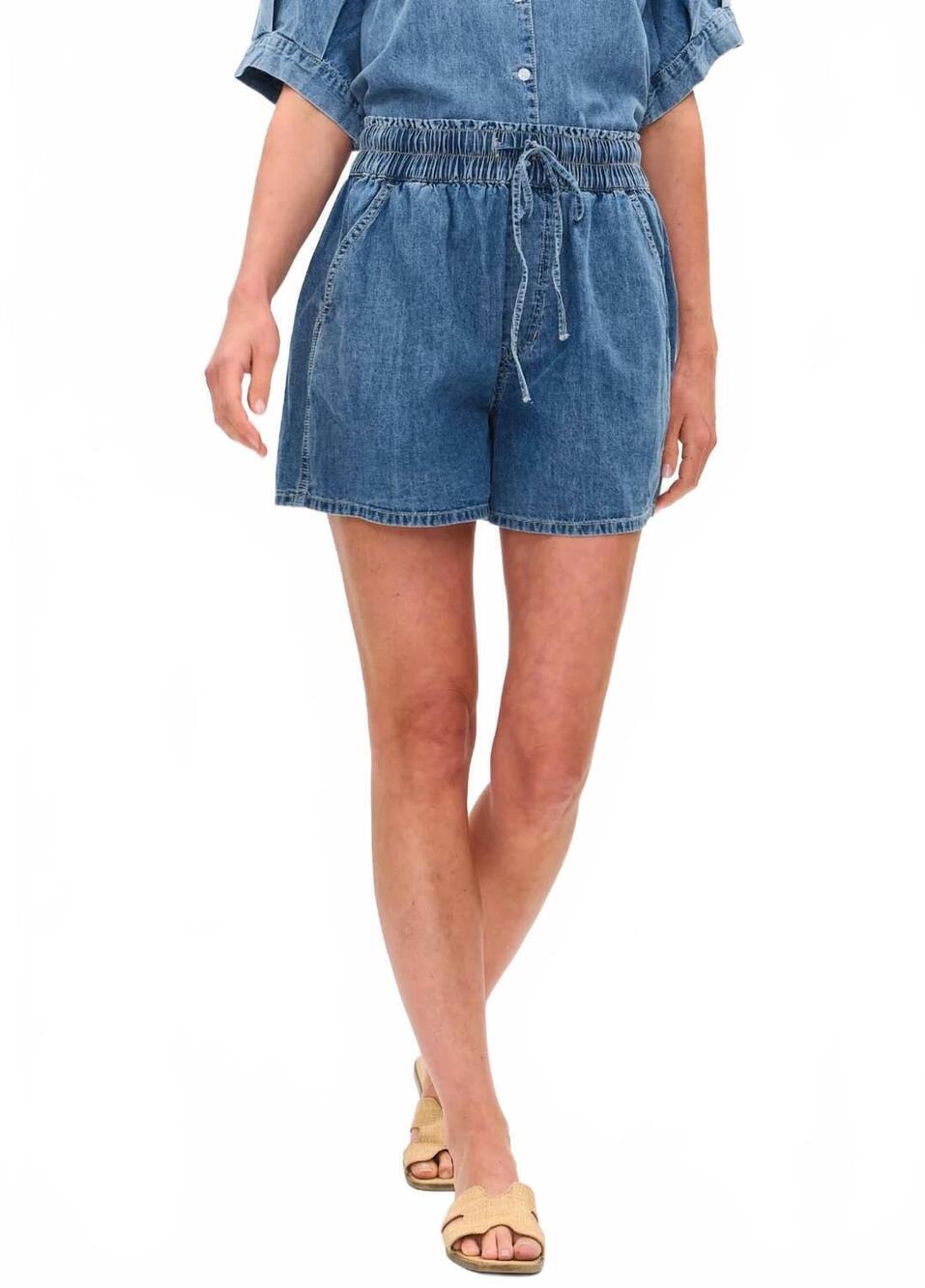 NEW SIX/FIFTY emma denim elastic waist short in blue